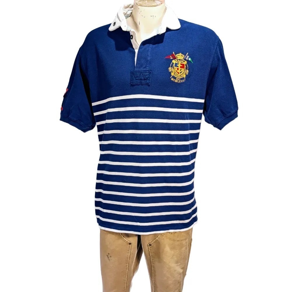 Polo Ralph Lauren Nautical Striped Crest Cotton Rugby Shirt Sz 1XB EUC